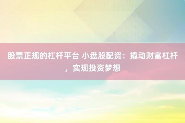 股票正规的杠杆平台 小盘股配资：撬动财富杠杆，实现投资梦想