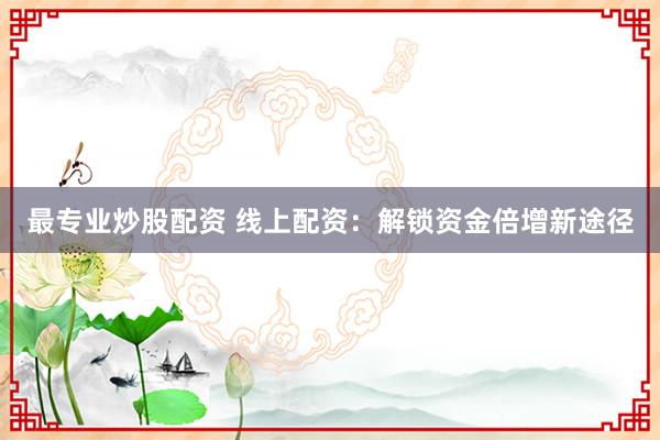 最专业炒股配资 线上配资：解锁资金倍增新途径