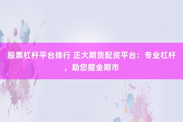 股票杠杆平台排行 正大期货配资平台：专业杠杆，助您掘金期市