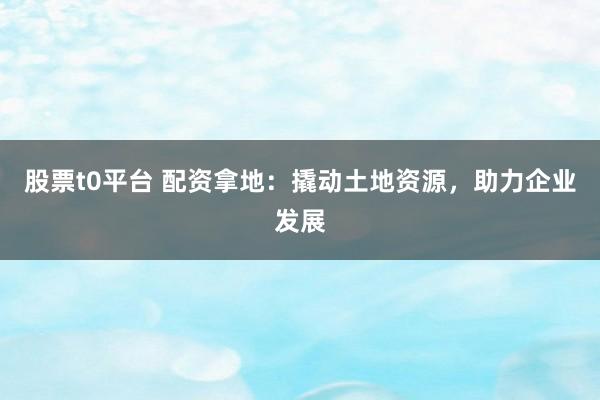 股票t0平台 配资拿地：撬动土地资源，助力企业发展