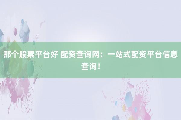 那个股票平台好 配资查询网：一站式配资平台信息查询！