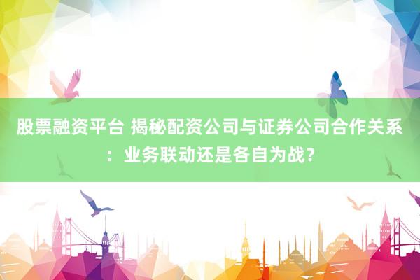股票融资平台 揭秘配资公司与证券公司合作关系：业务联动还是各自为战？