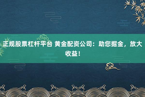 正规股票杠杆平台 黄金配资公司：助您掘金，放大收益！