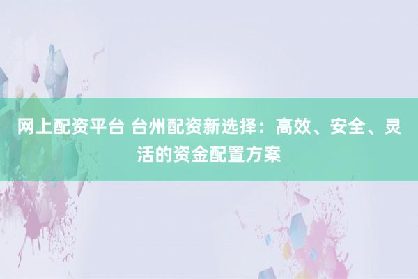 网上配资平台 台州配资新选择：高效、安全、灵活的资金配置方案