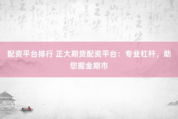 配资平台排行 正大期货配资平台：专业杠杆，助您掘金期市