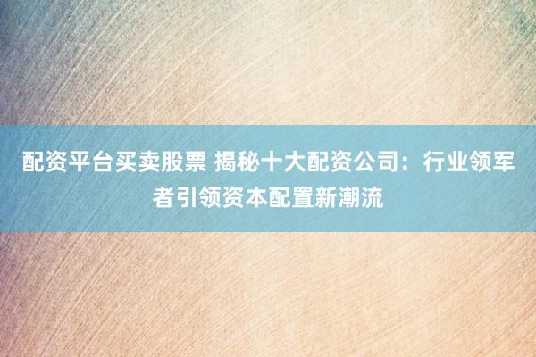 配资平台买卖股票 揭秘十大配资公司：行业领军者引领资本配置新潮流