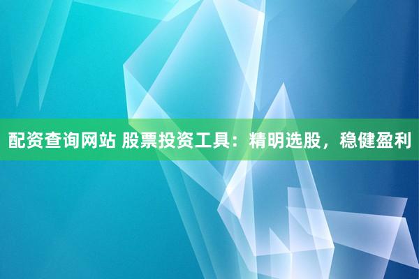 配资查询网站 股票投资工具：精明选股，稳健盈利
