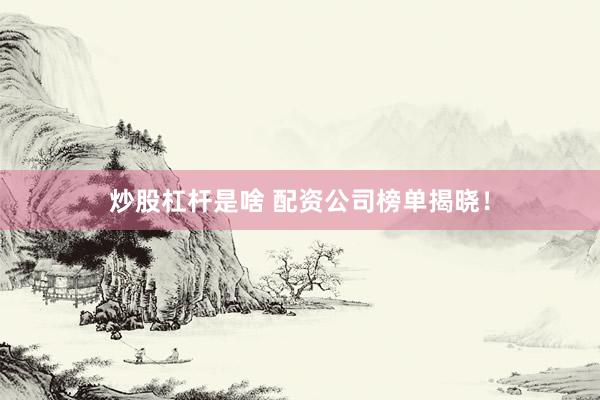 炒股杠杆是啥 配资公司榜单揭晓！