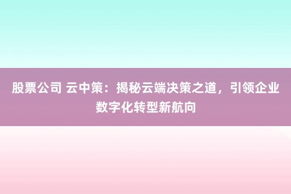 股票公司 云中策：揭秘云端决策之道，引领企业数字化转型新航向